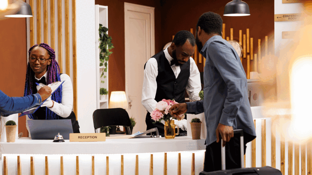 Young Men Booking A hotel Room.