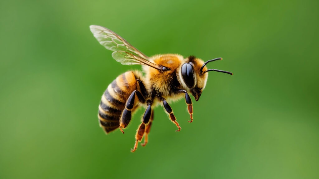 Bee flying in air.