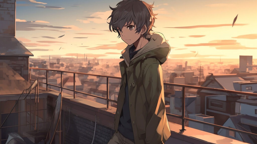 A Innocent Boy Standing On Roof.